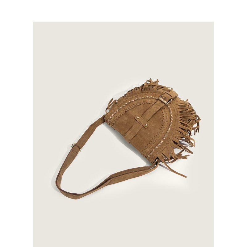 Baršunasta torbica tipa sedlo s resicama, nišni retro stil, crossbody torba