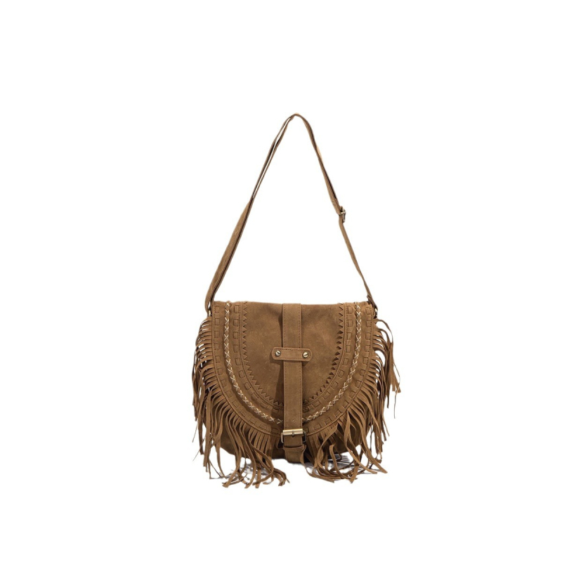 Baršunasta torbica tipa sedlo s resicama, nišni retro stil, crossbody torba