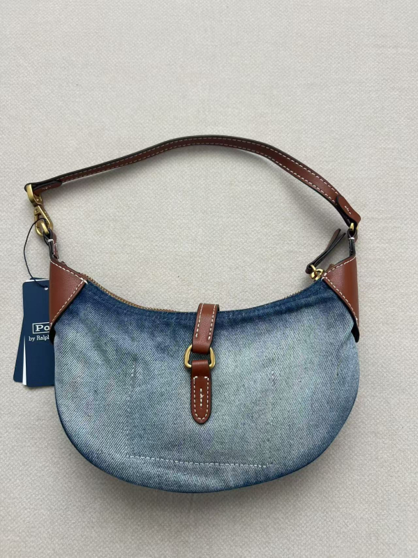 Denim crescent crossbody torba, mala veličina, ulični stil, zatvarač, unutarnji džepovi za telefon i kartice