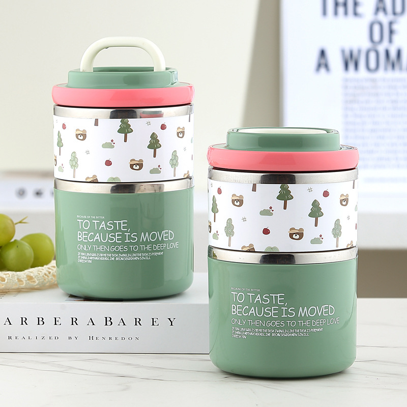 Cutie de prânz din oțel inoxidabil, izolație în două straturi, portabilă, cu design cu trifoi norocos