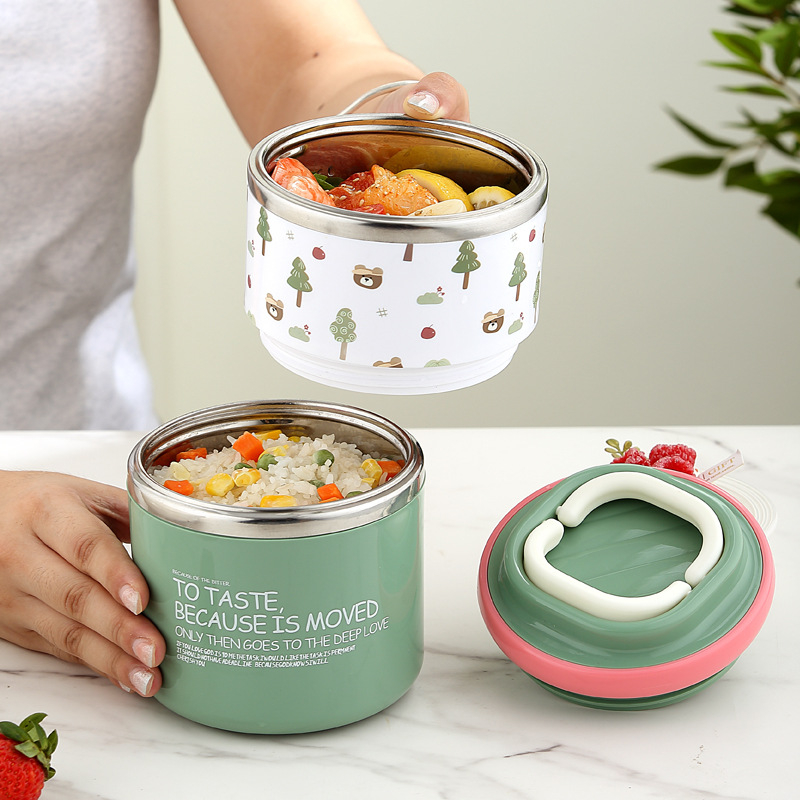 Cutie de prânz din oțel inoxidabil, izolație în două straturi, portabilă, cu design cu trifoi norocos