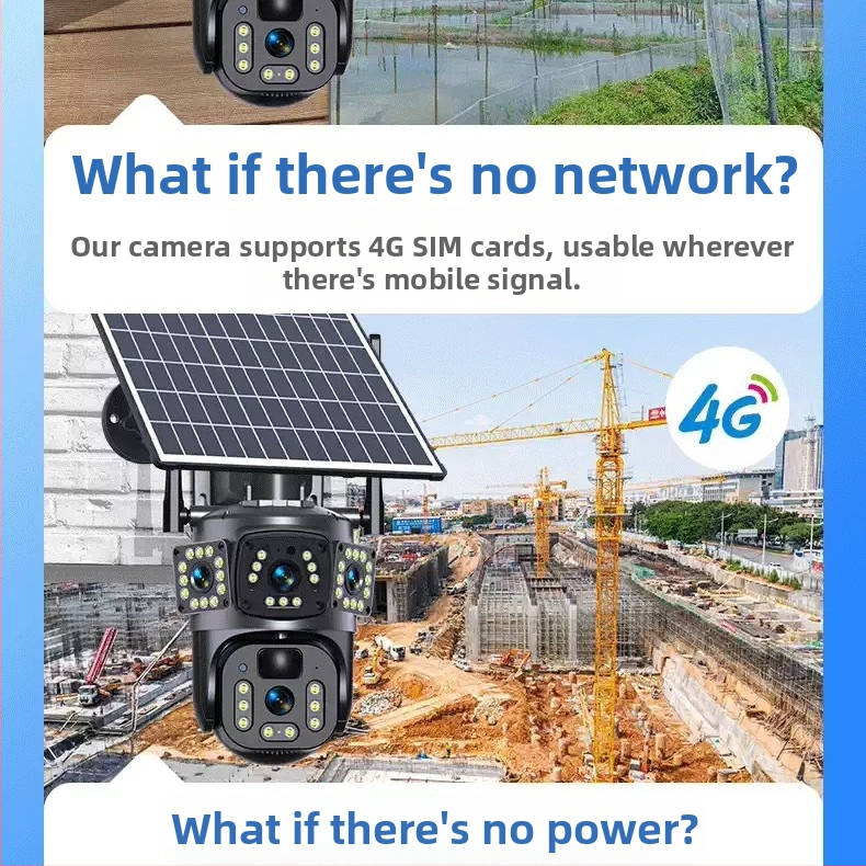 Solárna 4G panoramatická inteligentná kamera s dvojitým objektívom, nízka spotreba energie, obojsmerný zvuk, vonkajší monitor.