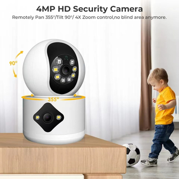 Двуекранен безжичен Wi‑Fi монитор за вътрешна употреба с 360° пан-наклон, дистанционно наблюдение през мобилен телефон, цветен дисплей