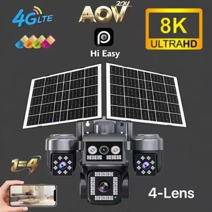 Dr. Rui/HiEasy Quad-Lens AOV Пълноцветна 4G Соларна куполна камера с четири гледки