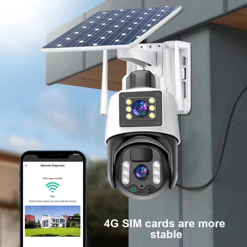 A601 HD 4G слънчева камера с 360° панорамни двойни обективи, ниска консумация на енергия, Wi‑Fi видеонаблюдение