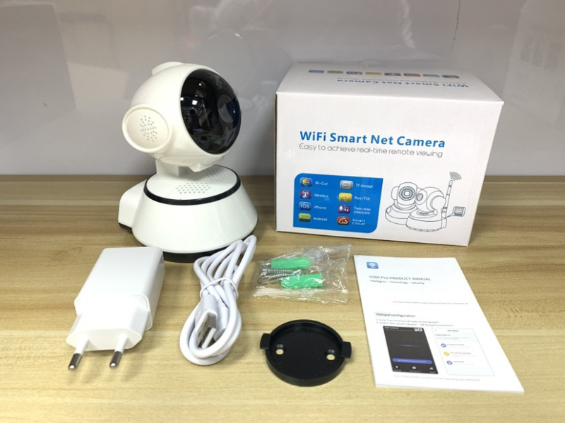 Безжична камера с Wi-Fi, дистанционно наблюдение през смартфон, HD мрежово видеонаблюдение със слот за SD карта, V380