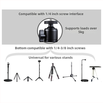 Kovová gimbalová hlava na tripod, kompatibilná s bezzrkadlovkami a DSLR, 3/8 palcový závit, 360° pan/tilt