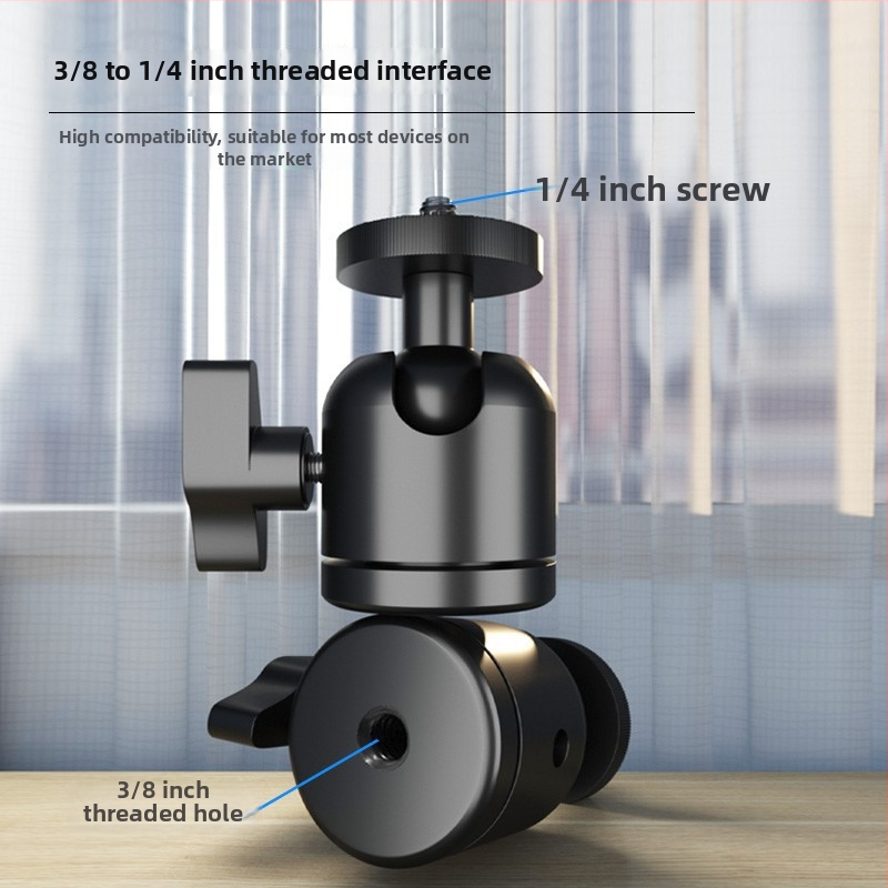 Kovová gimbalová hlava na tripod, kompatibilná s bezzrkadlovkami a DSLR, 3/8 palcový závit, 360° pan/tilt