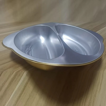 Cutie rotundă din folie de aluminiu, cu două compartimente, de unică folosință, protecție împotriva mirosurilor, pentru două arome hot pot