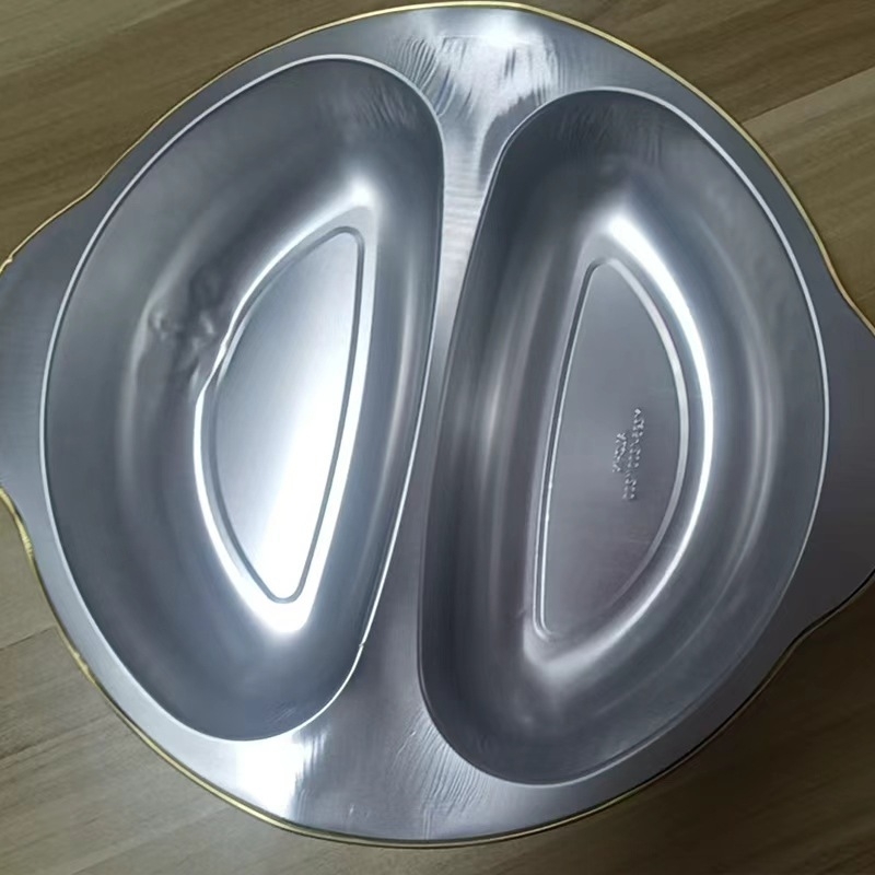Cutie rotundă din folie de aluminiu, cu două compartimente, de unică folosință, protecție împotriva mirosurilor, pentru două arome hot pot
