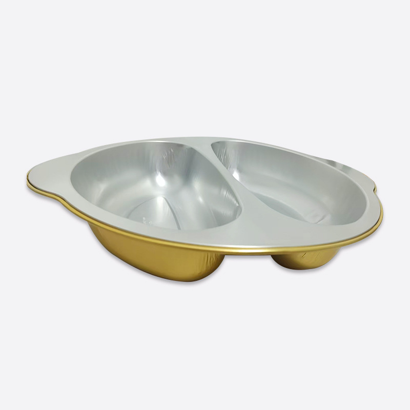 Cutie rotundă din folie de aluminiu, cu două compartimente, de unică folosință, protecție împotriva mirosurilor, pentru două arome hot pot