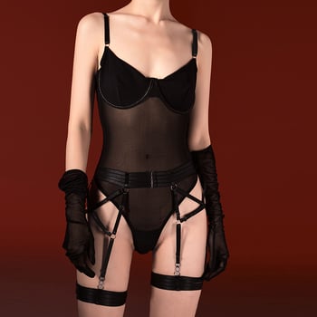 No Man's Land Roz Patchwork Plasă Set Sutien cu Bretele și Bodysuit Întărit