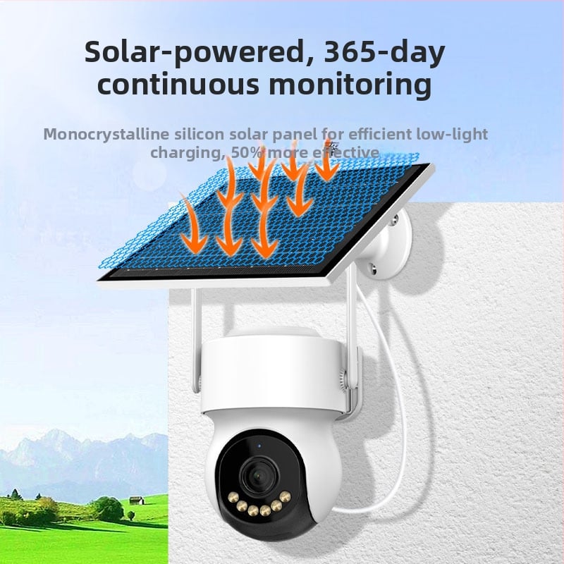 Solarnom napajana kamera za kućni nadzor, 360° panoramska perspektiva, daljinski pristup preko mobilnog telefona, vanjska upotreba, noćni pogled, visoka razlučivost, bežični Wi‑Fi