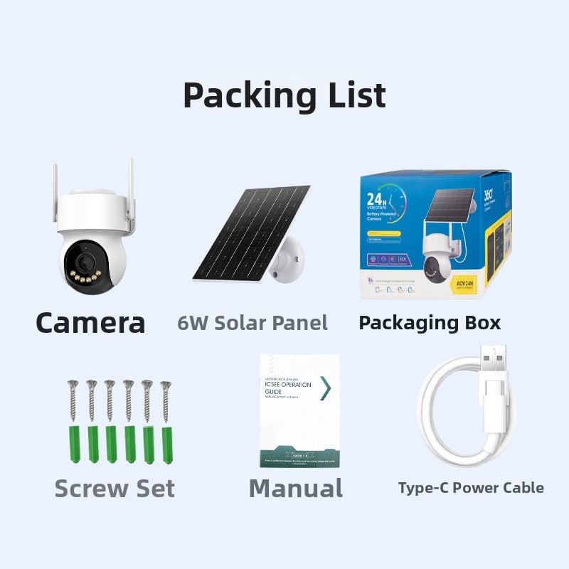 Solarnom napajana kamera za kućni nadzor, 360° panoramska perspektiva, daljinski pristup preko mobilnog telefona, vanjska upotreba, noćni pogled, visoka razlučivost, bežični Wi‑Fi