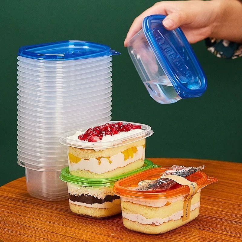 Cutie prânz 709 ml, cu mai multe niveluri, dreptunghiulară pentru prăjituri și fructe, cutie din plastic de unică folosință pentru depozitarea alimentelor