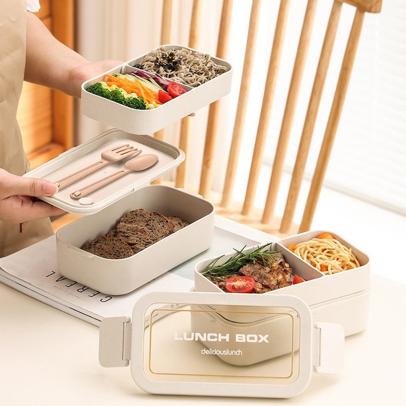 Dvostruki lunch box za mikrovalnu, velika kapaciteta, nepropusni, s zaključavanjem i mogućnošću otiska loga