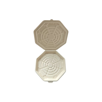 Cutie de pizza de 10 inch, din pulpă biodegradabilă, design octagonal, încălzibilă, într-o singură piesă