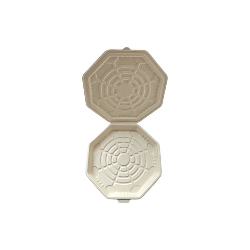 Cutie de pizza de 10 inch, din pulpă biodegradabilă, design octagonal, încălzibilă, într-o singură piesă