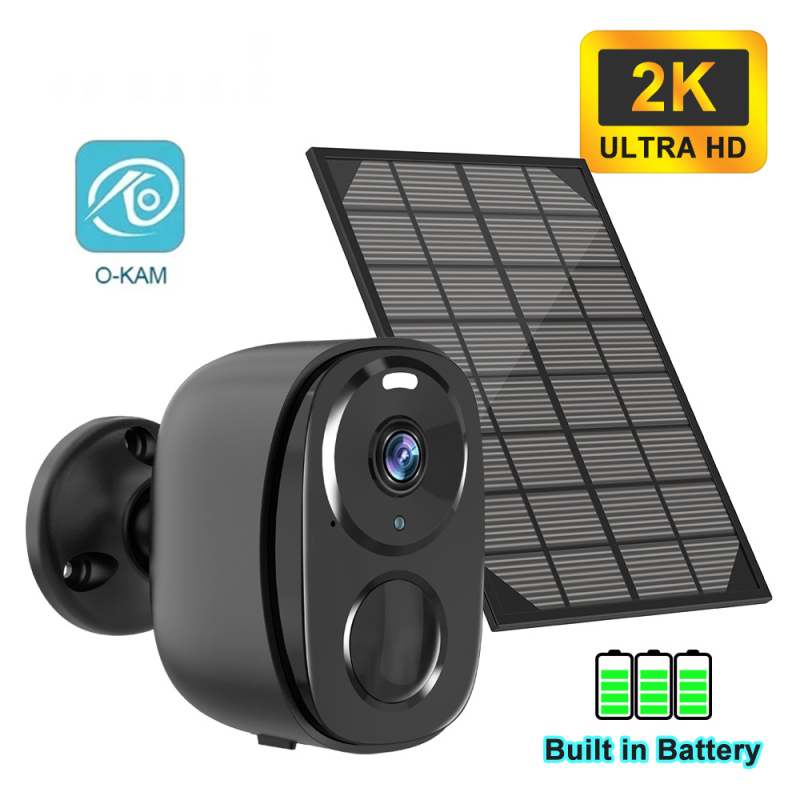 Solarna bežična kamera za kućnu upotrebu s ugrađenom baterijom, daljinski pristup putem mobilne aplikacije, 2K HD noćni vid