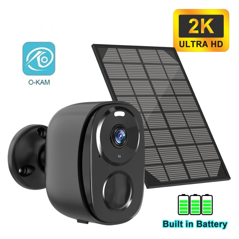 Solarna bežična kamera za kućnu upotrebu s ugrađenom baterijom, daljinski pristup putem mobilne aplikacije, 2K HD noćni vid