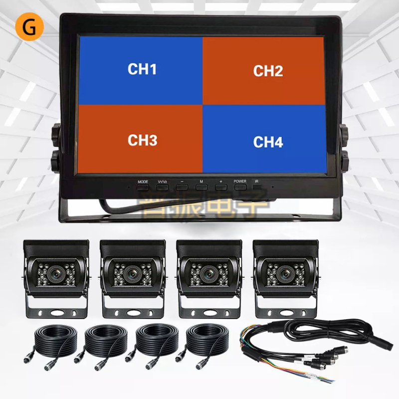 10-inčni U-oblik HD zaslon za auto, s prikazom vožnje unazad, 4-kanalnim DVR-om, AHD auto kamera