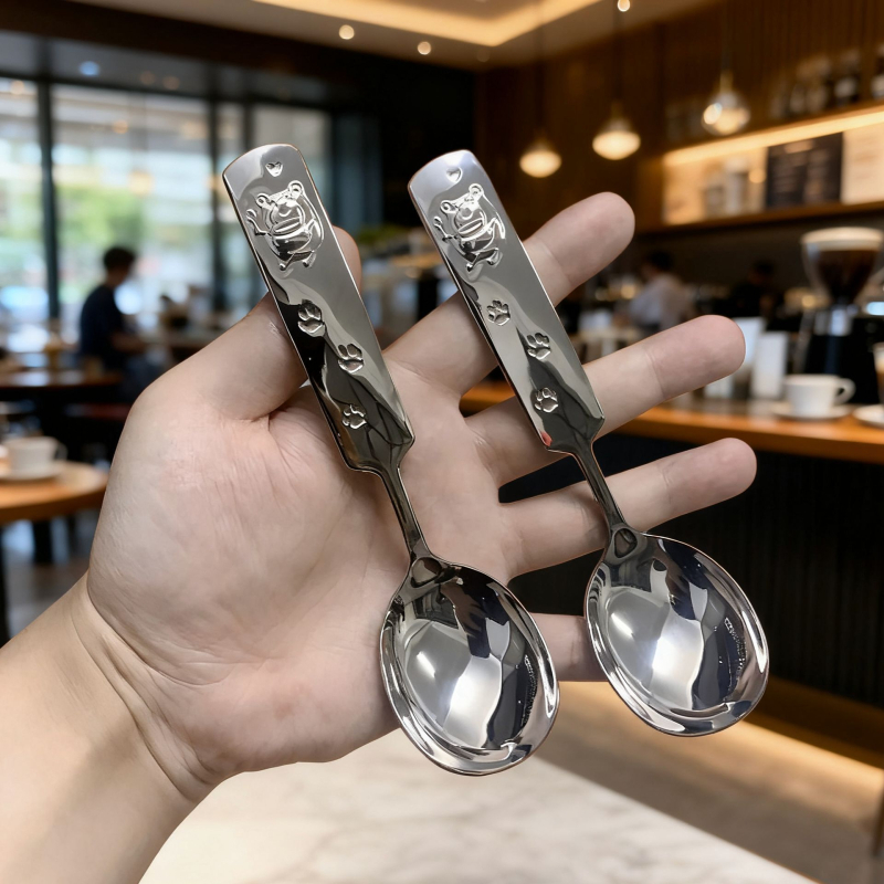 Lingură pentru copii din oțel inoxidabil 18/10, mâner scurt, vârf rotund, design desen animat