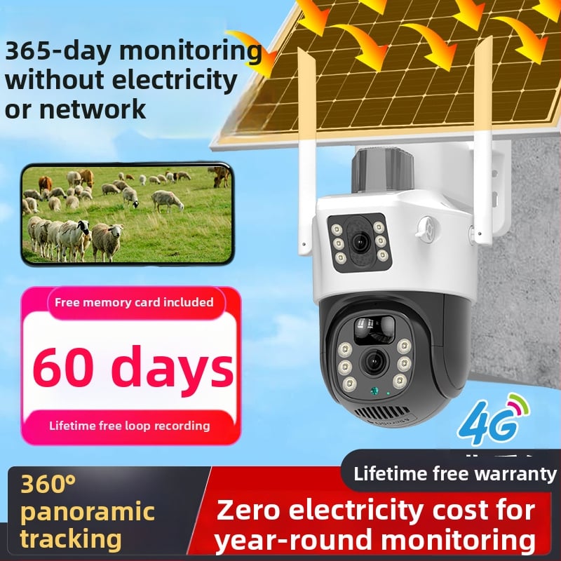 Solarna vanjska kamera za nadzor, 360° pokrivenost, daljinsko praćenje mobilnim uređajem, noćni vid 4G