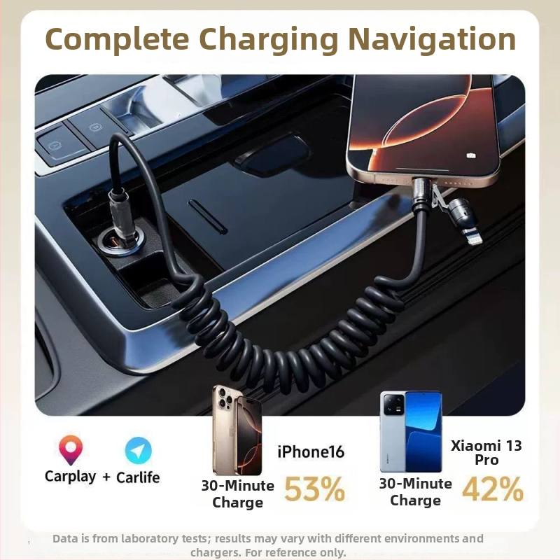 CarPlay pružný kábel do auta, 4 v 1, 240W rýchle nabíjanie pre Apple a Huawei telefóny