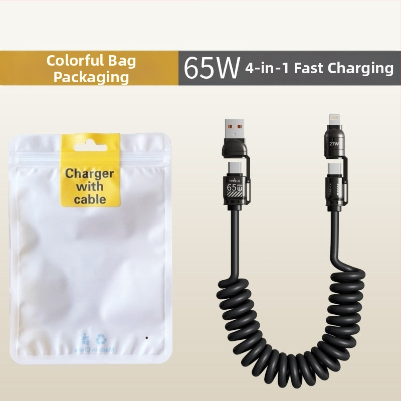 CarPlay pružný kábel do auta, 4 v 1, 240W rýchle nabíjanie pre Apple a Huawei telefóny