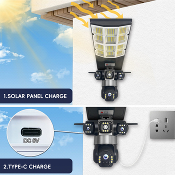Vanjska solarna kamera za nadzor s tri objektiva i Wi‑Fi, 4 mm objektiv, visoka definicija daljinskog nadzora