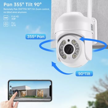 HAMSCY bežična WiFi 360° PTZ kamera za unutarnju i vanjsku upotrebu, vodootporna, daljinsko praćenje, HD noćni pogled