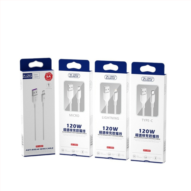 1–2 m dlhý rýchlonabíjací dátový kábel s konektormi USB-C, Micro USB a Lightning; kompatibilný s Android a Apple zariadeniami, podpora 5A/6A nabíjania