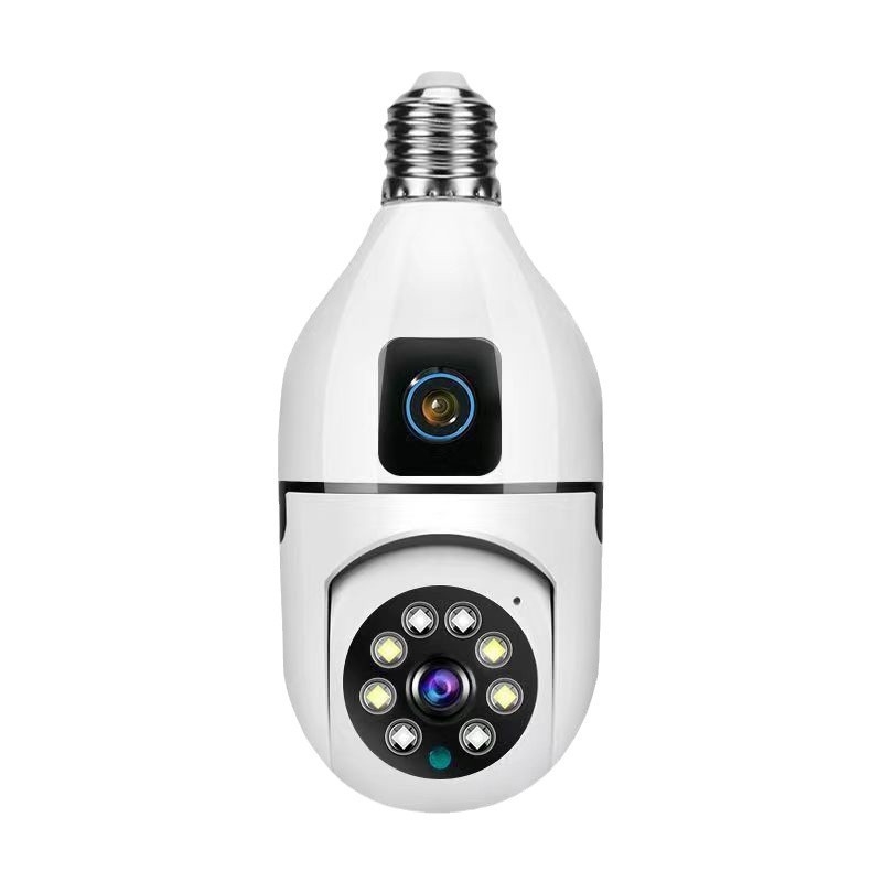 Cameră WiFi fără fir, color HD, vizionare pe timp de noapte, obiectiv dual, soclu E27 – fără găurire