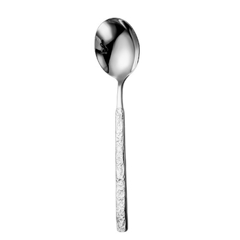 Lingură din oțel inoxidabil 304, model crăpături de gheață, mâner lung, cap rotund, textură ciocănită, design elegant