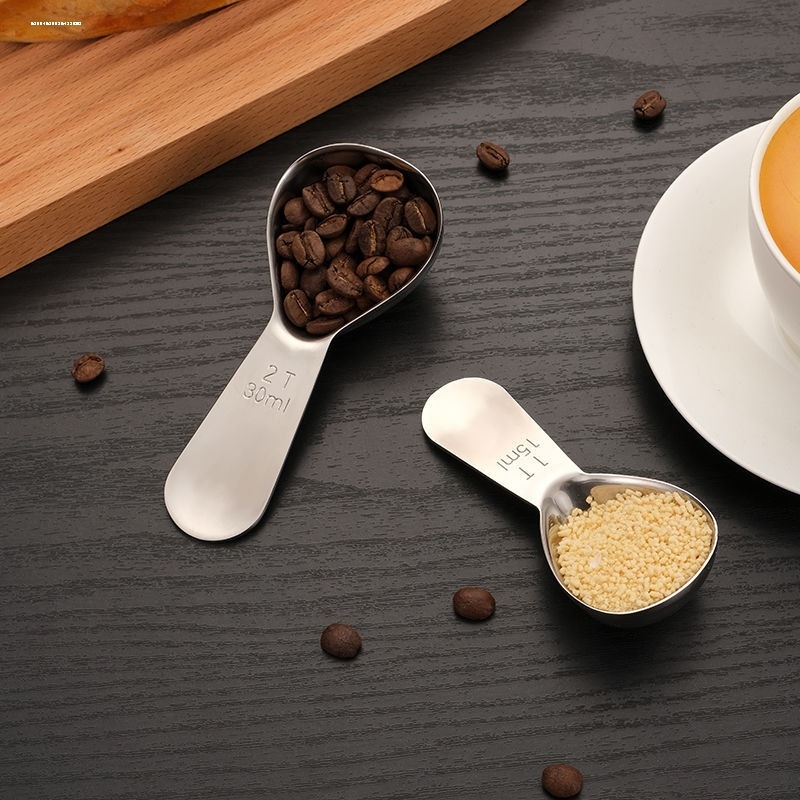 Lingură de măsurare pentru boabe de cafea, din oțel inoxidabil, corp îngroșat, scară de gradație, mâner scurt, pentru ceai, coacere și făină