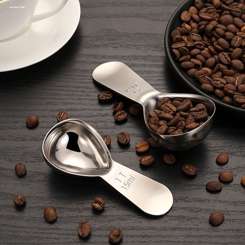 Lingură de măsurare pentru boabe de cafea, din oțel inoxidabil, corp îngroșat, scară de gradație, mâner scurt, pentru ceai, coacere și făină