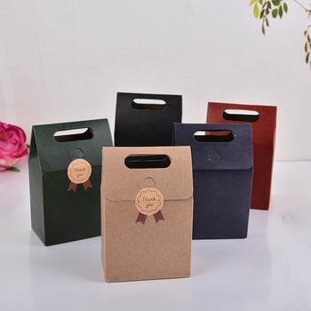 Geantă cadou din hârtie Kraft cu capac rabat, stil retro, sigilată, disponibile culori roșu, kaki, verde, albastru, negru.