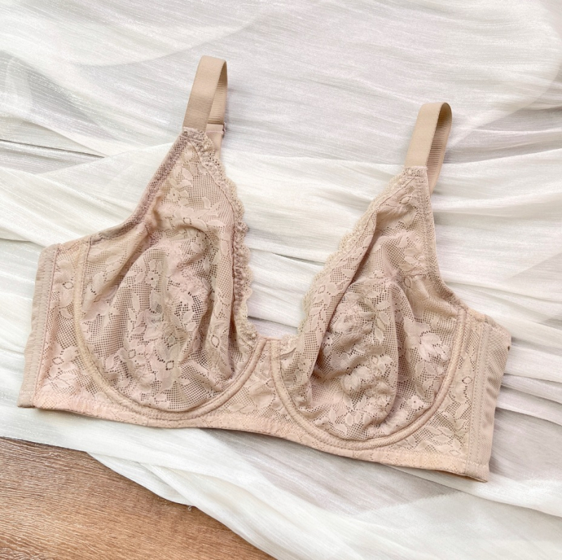 Čipkasti push-up grudnjak, 3/4 košarica, ultra-tanki, velika veličina, podizanje i skupljanje dojki