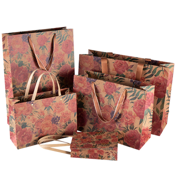 Geantă de hârtie Kraft cu roz vintage pentru îmbrăcăminte, Hanfu, genți, măști, cutii de pantofi, pungă cadou
