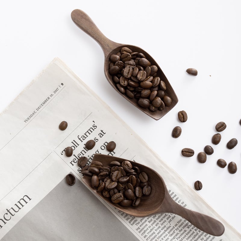Lingură din lemn de nuc negru cu mâner scurt — lingură mică din lemn în stil retro pentru boabe de cafea și condimente