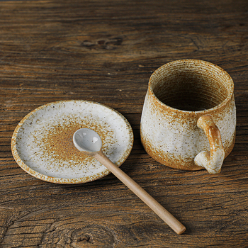 Linguriță de cafea din ceramică, mâner lung, stil retro japonez, realizată manual