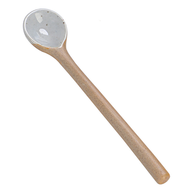 Linguriță de cafea din ceramică, mâner lung, stil retro japonez, realizată manual