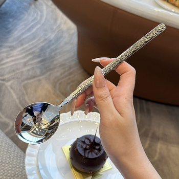 Lingură din oțel inoxidabil 304, textură ciocănită, mâner lung, pentru bucătărie occidentală și hoteluri, lingură de amestecat, supă, lingură de desert
