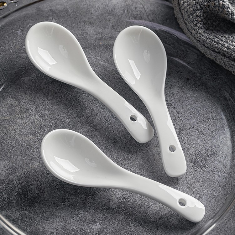Lingură ceramică pentru copii, cu trei curbe, set cu lingură de supă corespunzătoare, 11,7 cm