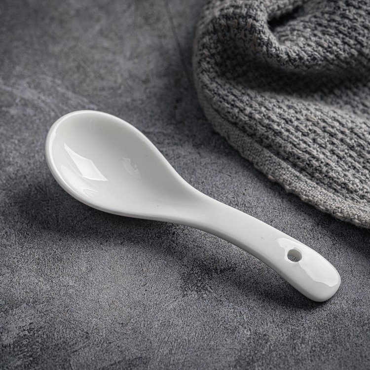 Lingură ceramică pentru copii, cu trei curbe, set cu lingură de supă corespunzătoare, 11,7 cm