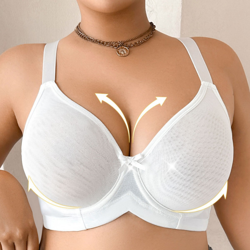 Plus-size grudnjak od mrežaste prozračne tkanine, potpuno pokrivene košarice, ultra-tanke oblikovane košarice, bočna potpora i potpora leđa.