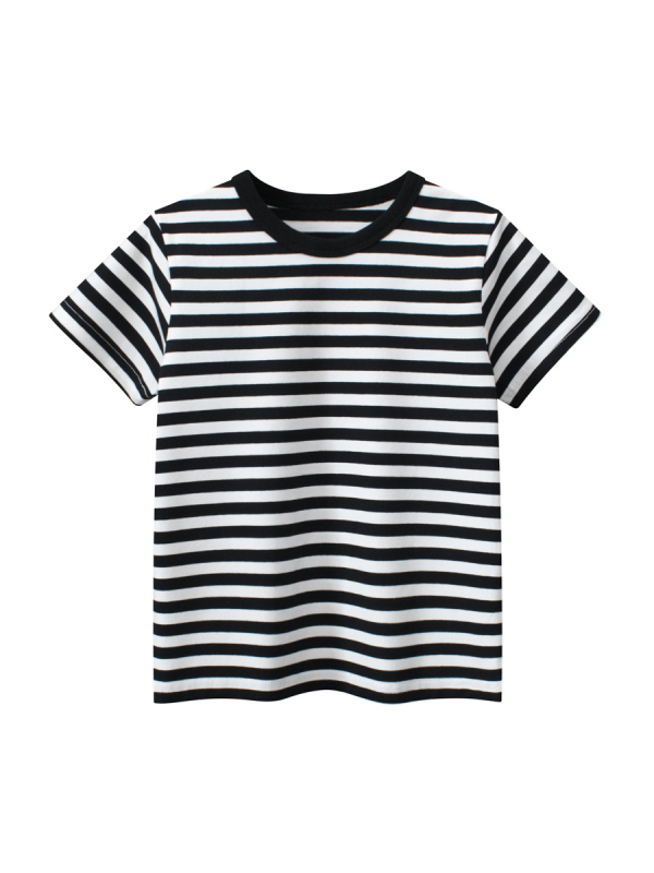 27KIDS gyerekeknek szóló nyári rövid ujjú T‑shirt, egyszerű csíkokkal, pamut, kerek nyakú, 3–8 éveseknek