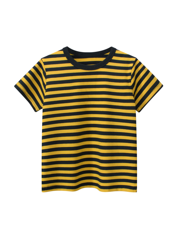 27KIDS gyerekeknek szóló nyári rövid ujjú T‑shirt, egyszerű csíkokkal, pamut, kerek nyakú, 3–8 éveseknek