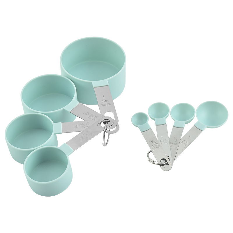 Set din 8 bucăți din plastic pentru măsurare: lingurițe și cești cu scară, incluzând linguriță pentru cafea și lingură reglabilă pentru condimente