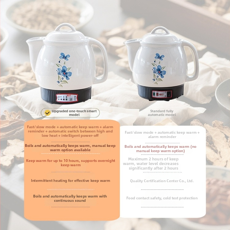 Recipient decoct electric complet automat pentru sănătate, vas ceramic pentru fiert plante medicinale, capacitate mare